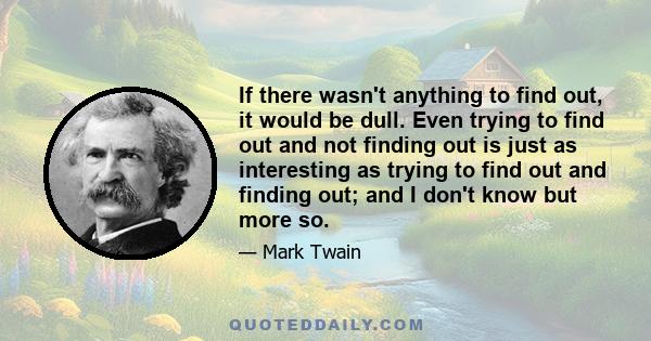 If there wasn't anything to find out, it would be dull. Even trying to find out and not finding out is just as interesting as trying to find out and finding out; and I don't know but more so.