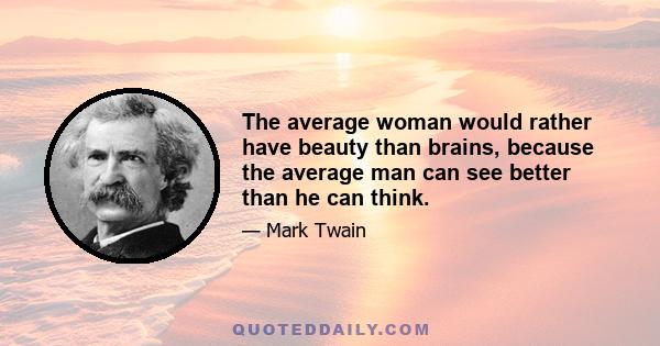 The average woman would rather have beauty than brains, because the average man can see better than he can think.