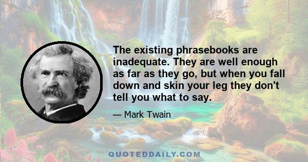 The existing phrasebooks are inadequate. They are well enough as far as they go, but when you fall down and skin your leg they don't tell you what to say.