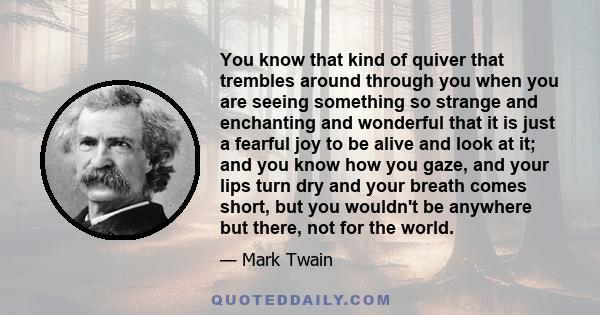 You know that kind of quiver that trembles around through you when you are seeing something so strange and enchanting and wonderful that it is just a fearful joy to be alive and look at it; and you know how you gaze,