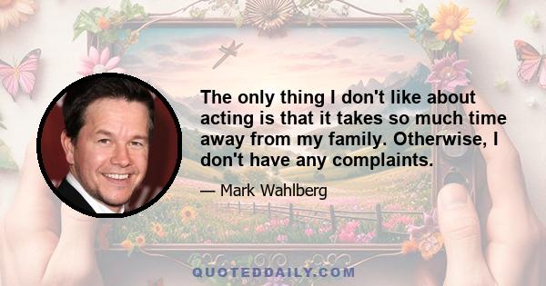 The only thing I don't like about acting is that it takes so much time away from my family. Otherwise, I don't have any complaints.