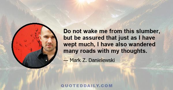 Do not wake me from this slumber, but be assured that just as I have wept much, I have also wandered many roads with my thoughts.