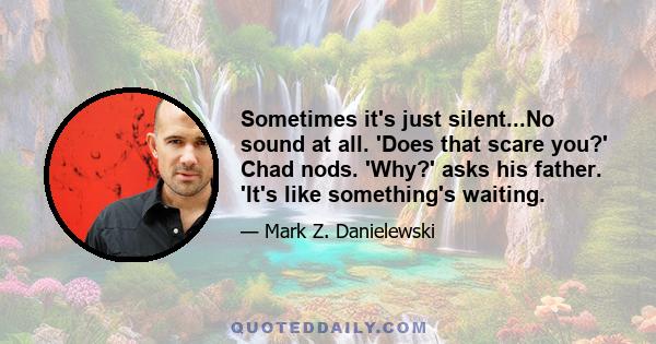 Sometimes it's just silent...No sound at all. 'Does that scare you?' Chad nods. 'Why?' asks his father. 'It's like something's waiting.