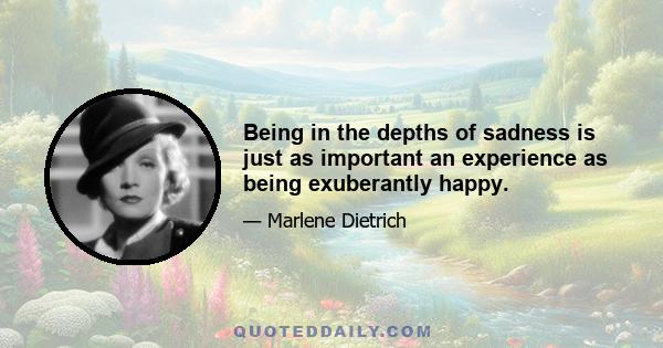 Being in the depths of sadness is just as important an experience as being exuberantly happy.