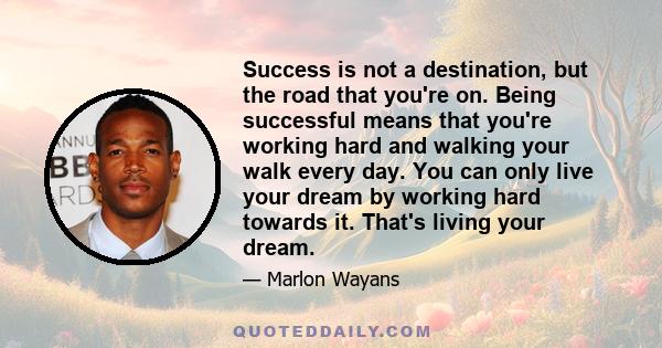 Success is not a destination, but the road that you're on. Being successful means that you're working hard and walking your walk every day. You can only live your dream by working hard towards it. That's living your