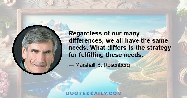 Regardless of our many differences, we all have the same needs. What differs is the strategy for fulfilling these needs.