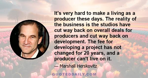 It's very hard to make a living as a producer these days. The reality of the business is the studios have cut way back on overall deals for producers and cut way back on development. The fee for developing a project has 