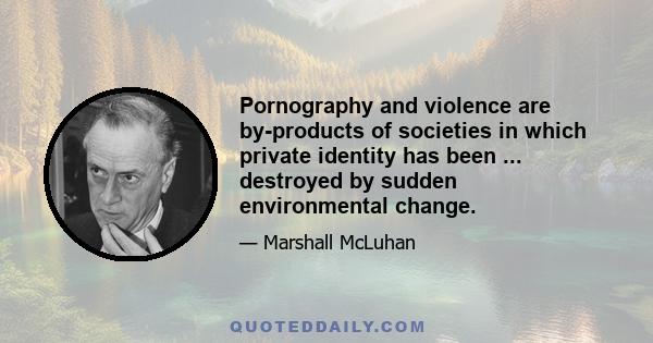 Pornography and violence are by-products of societies in which private identity has been ... destroyed by sudden environmental change.