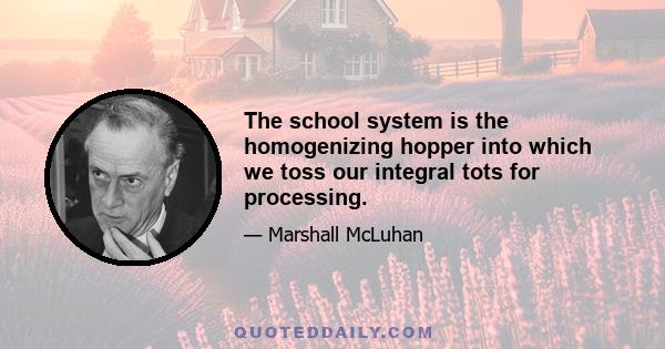 The school system is the homogenizing hopper into which we toss our integral tots for processing.