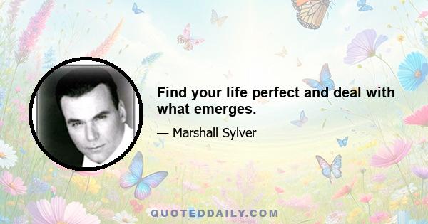 Find your life perfect and deal with what emerges.