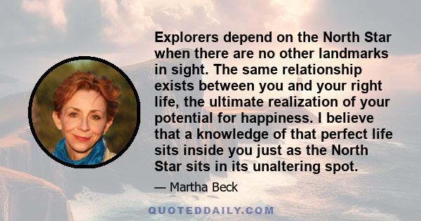 Explorers depend on the North Star when there are no other landmarks in sight. The same relationship exists between you and your right life, the ultimate realization of your potential for happiness. I believe that a