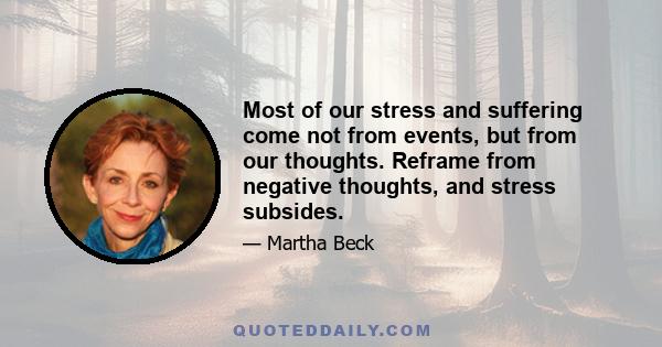 Most of our stress and suffering come not from events, but from our thoughts. Reframe from negative thoughts, and stress subsides.