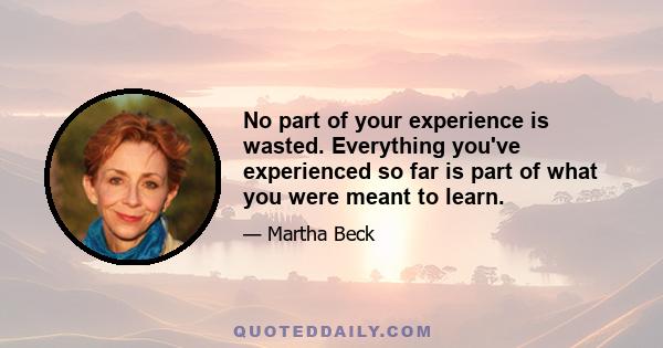 No part of your experience is wasted. Everything you've experienced so far is part of what you were meant to learn.