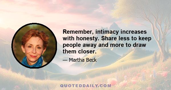 Remember, intimacy increases with honesty. Share less to keep people away and more to draw them closer.