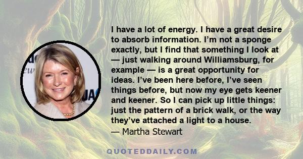 I have a lot of energy. I have a great desire to absorb information. I’m not a sponge exactly, but I find that something I look at — just walking around Williamsburg, for example — is a great opportunity for ideas. I’ve 