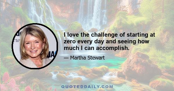 I love the challenge of starting at zero every day and seeing how much I can accomplish.