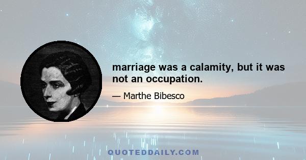 marriage was a calamity, but it was not an occupation.