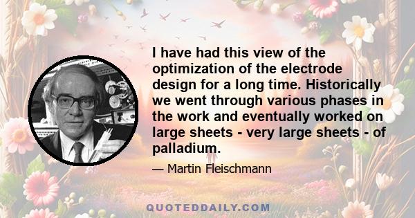 I have had this view of the optimization of the electrode design for a long time. Historically we went through various phases in the work and eventually worked on large sheets - very large sheets - of palladium.