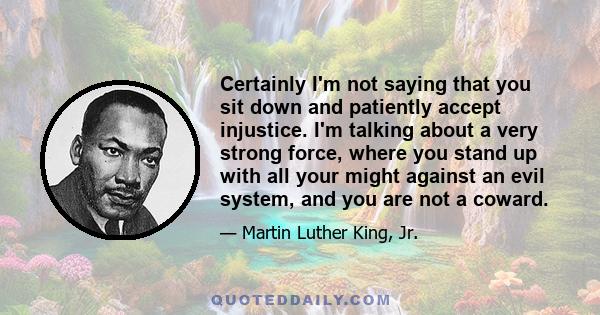 Certainly I'm not saying that you sit down and patiently accept injustice. I'm talking about a very strong force, where you stand up with all your might against an evil system, and you are not a coward.