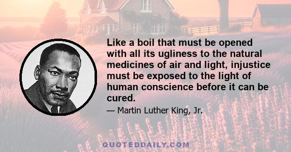 Like a boil that must be opened with all its ugliness to the natural medicines of air and light, injustice must be exposed to the light of human conscience before it can be cured.