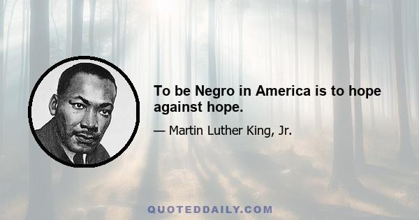 To be Negro in America is to hope against hope.