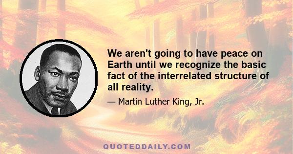 We aren't going to have peace on Earth until we recognize the basic fact of the interrelated structure of all reality.