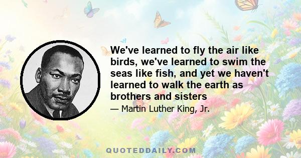 We've learned to fly the air like birds, we've learned to swim the seas like fish, and yet we haven't learned to walk the earth as brothers and sisters