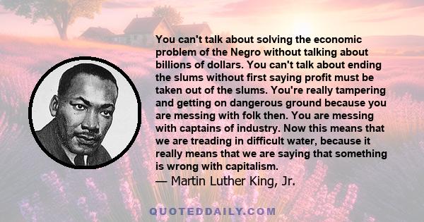 You can't talk about solving the economic problem of the Negro without talking about billions of dollars. You can't talk about ending the slums without first saying profit must be taken out of the slums. You're really