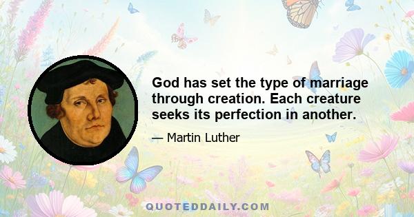 God has set the type of marriage through creation. Each creature seeks its perfection in another.