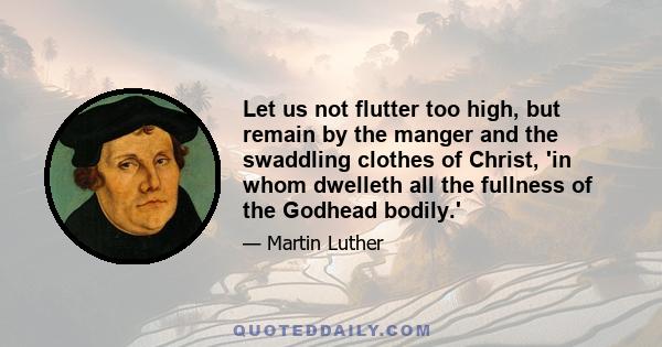 Let us not flutter too high, but remain by the manger and the swaddling clothes of Christ, 'in whom dwelleth all the fullness of the Godhead bodily.'