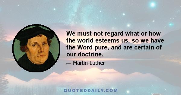 We must not regard what or how the world esteems us, so we have the Word pure, and are certain of our doctrine.