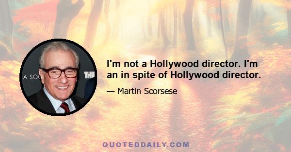 I'm not a Hollywood director. I'm an in spite of Hollywood director.