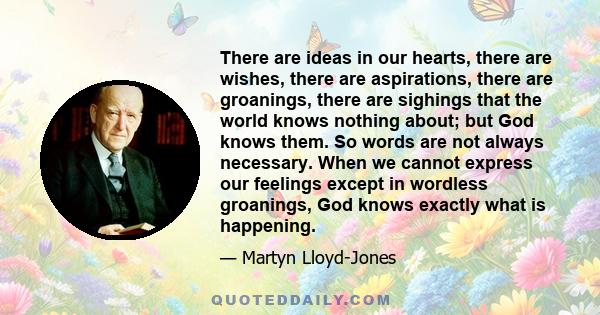 There are ideas in our hearts, there are wishes, there are aspirations, there are groanings, there are sighings that the world knows nothing about; but God knows them. So words are not always necessary. When we cannot