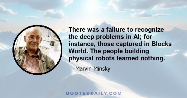 There was a failure to recognize the deep problems in AI; for instance, those captured in Blocks World. The people building physical robots learned nothing.