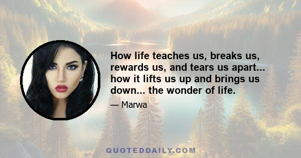 How life teaches us, breaks us, rewards us, and tears us apart... how it lifts us up and brings us down... the wonder of life.