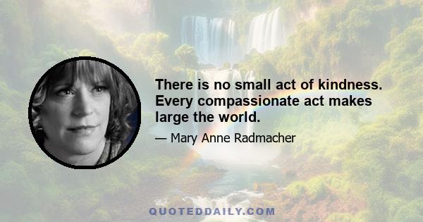 There is no small act of kindness. Every compassionate act makes large the world.