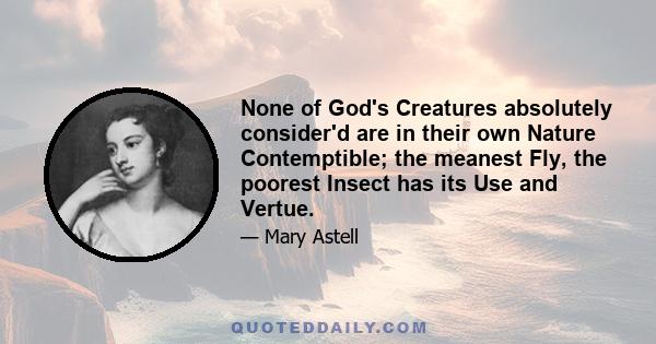 None of God's Creatures absolutely consider'd are in their own Nature Contemptible; the meanest Fly, the poorest Insect has its Use and Vertue.