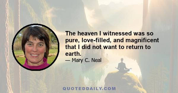 The heaven I witnessed was so pure, love-filled, and magnificent that I did not want to return to earth.