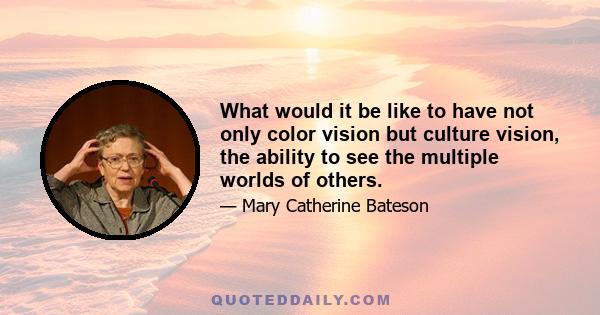 What would it be like to have not only color vision but culture vision, the ability to see the multiple worlds of others.