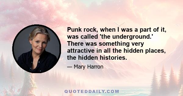 Punk rock, when I was a part of it, was called 'the underground.' There was something very attractive in all the hidden places, the hidden histories.