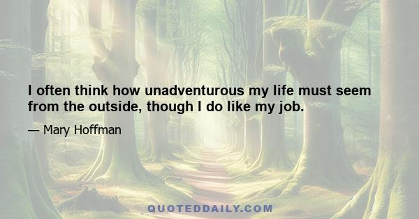 I often think how unadventurous my life must seem from the outside, though I do like my job.