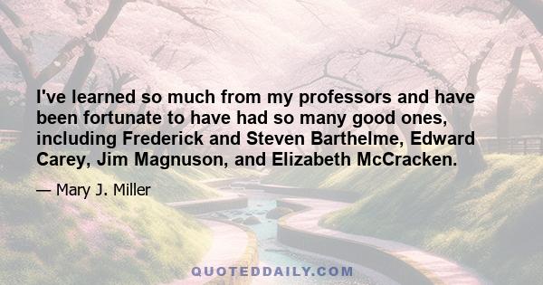 I've learned so much from my professors and have been fortunate to have had so many good ones, including Frederick and Steven Barthelme, Edward Carey, Jim Magnuson, and Elizabeth McCracken.