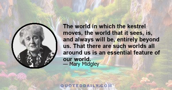 The world in which the kestrel moves, the world that it sees, is, and always will be, entirely beyond us. That there are such worlds all around us is an essential feature of our world.