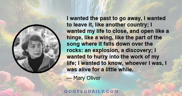 I wanted the past to go away, I wanted to leave it, like another country; I wanted my life to close, and open like a hinge, like a wing, like the part of the song where it falls down over the rocks: an explosion, a