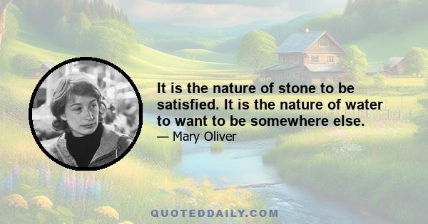 It is the nature of stone to be satisfied. It is the nature of water to want to be somewhere else.