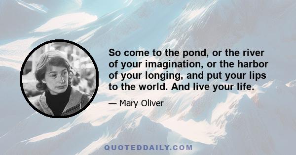 So come to the pond, or the river of your imagination, or the harbor of your longing, and put your lips to the world. And live your life.