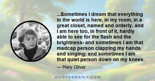 ...Sometimes I dream that everything in the world is here, in my room, in a great closet, named and orderly, and I am here too, in front of it, hardly able to see for the flash and the brightness- and sometimes I am