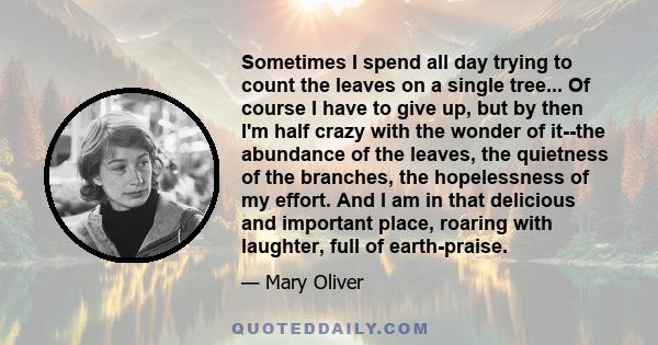 Sometimes I spend all day trying to count the leaves on a single tree... Of course I have to give up, but by then I'm half crazy with the wonder of it--the abundance of the leaves, the quietness of the branches, the