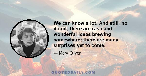 We can know a lot. And still, no doubt, there are rash and wonderful ideas brewing somewhere; there are many surprises yet to come.