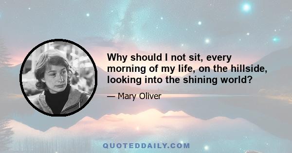 Why should I not sit, every morning of my life, on the hillside, looking into the shining world?